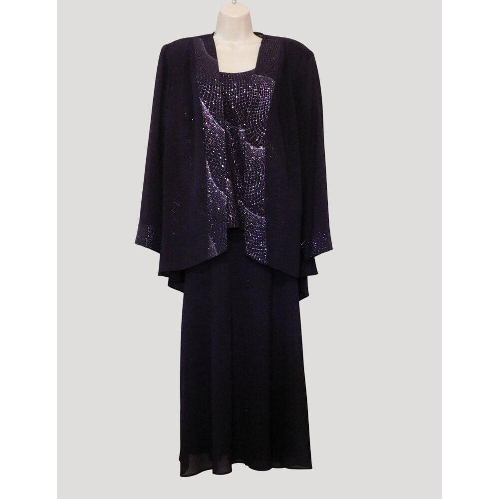 Dana Kay 3-Piece Formal Outfit Womens Size 14 Dark Purple Jacket Tank Skirt